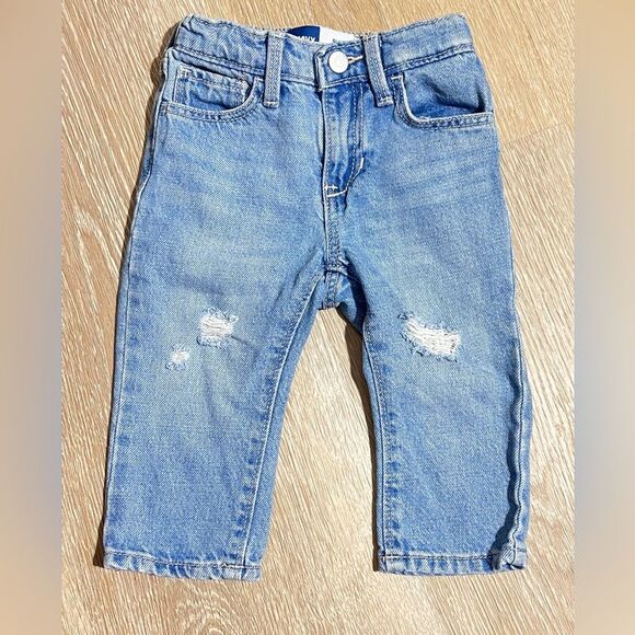 Lot (2) Old Navy Boys Blue Jeans Kakhi Flannel Lined Pants Bundle Size 18 months - Picture 2 of 7